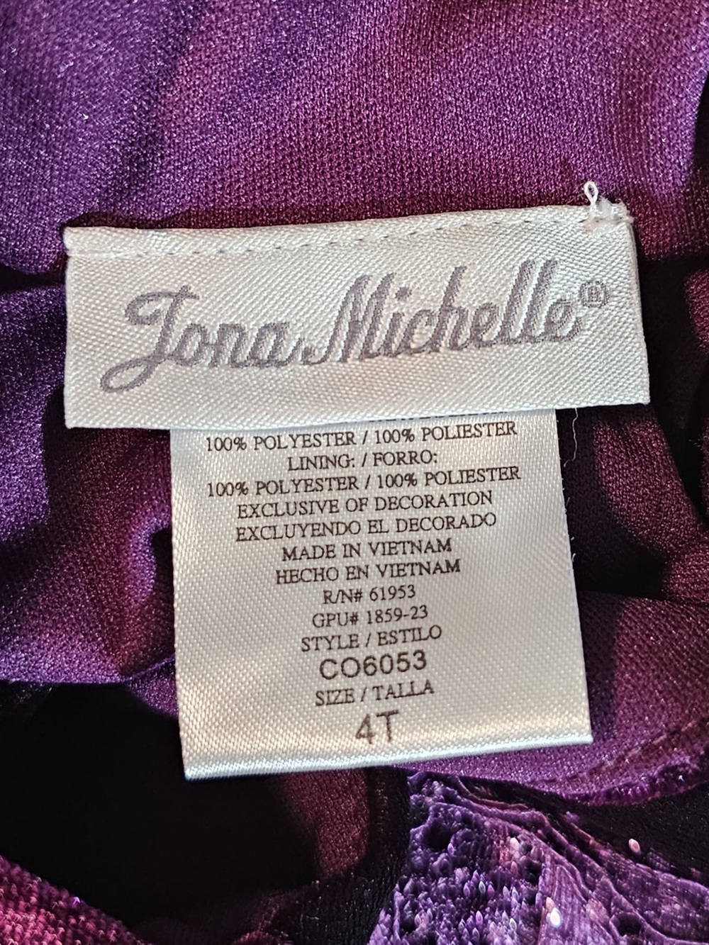 Joanna Michelle Girls Purple Velvet Lace Party Dress Size 4T - Picture 9 of 12